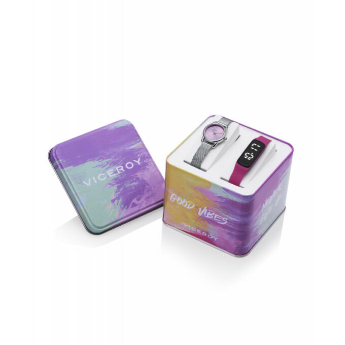 Pack Viceroy niña 41104-95 de reloj con malla milanesa de acero y pulsera de actividad morada