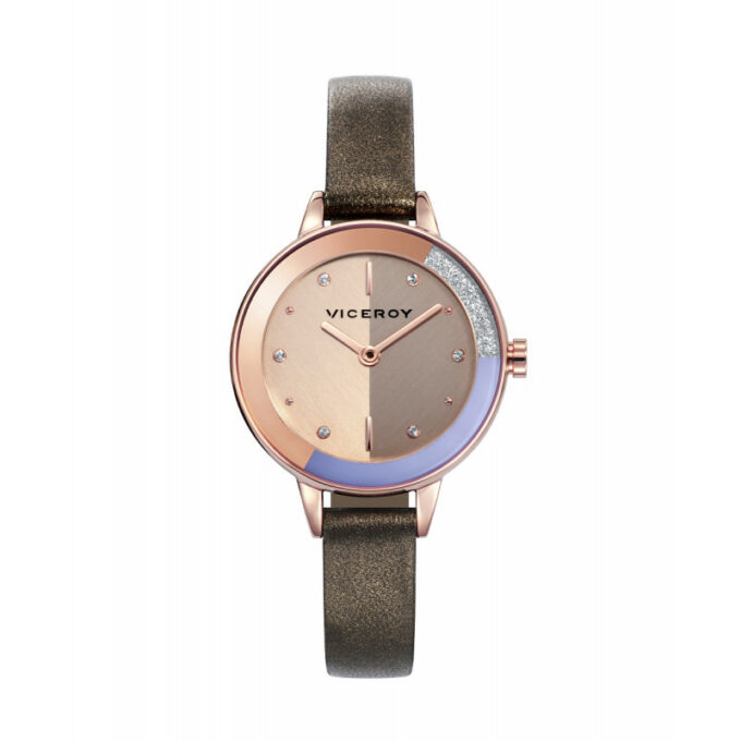 Reloj Viceroy 471176-97 de mujer con caja de acero IP rosado y correa de piel marrón