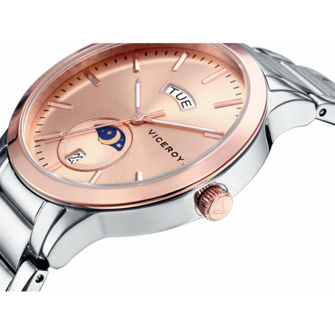 Reloj Viceroy 471096-97 de mujer en acero y esfera rosada con fase lunar