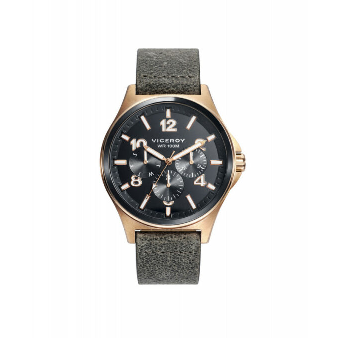 Reloj Viceroy 46749-95 multifunción hombre en acero con correa de piel gris y esfera negra