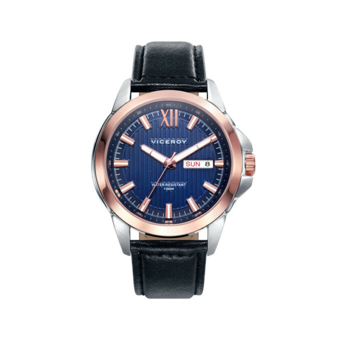 Reloj Viceroy 46709-33 de hombre en acero con correa de piel negra y esfera azul