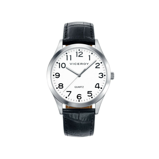 Reloj Viceroy 42233-04 de hombre en acero con correa de piel negra y esfera blanca