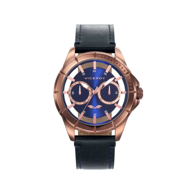 Reloj Viceroy 401049-37 de hombre en acero, correa de piel negra y esfera azul