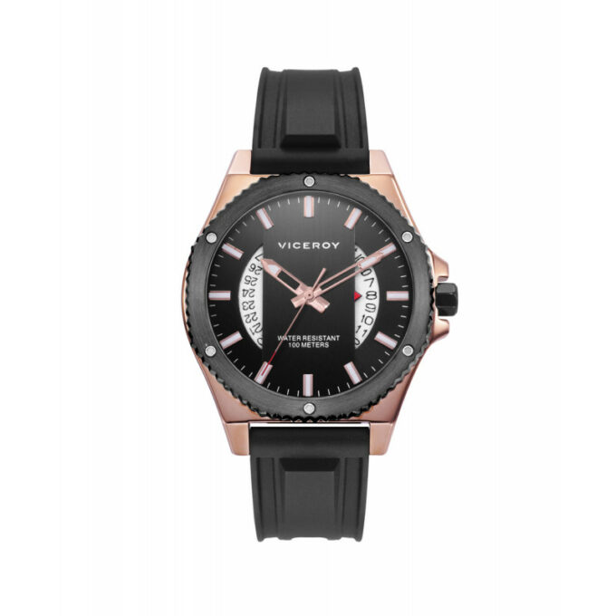 Reloj Viceroy 46821-57 de hombre en acero IP rosado con correa de caucho y esfera negras