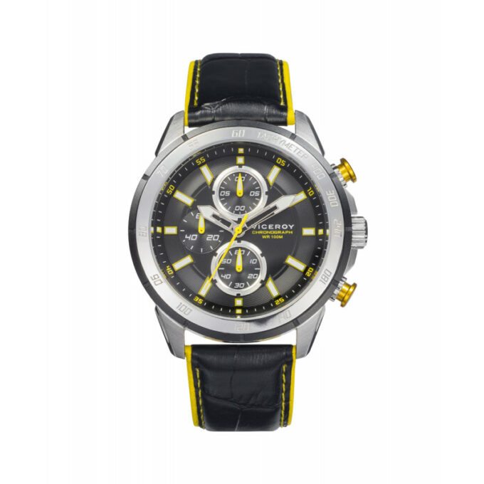 Reloj Viceroy 46799-57 de hombre cronógrafo en acero con correa de piel negra y amarilla