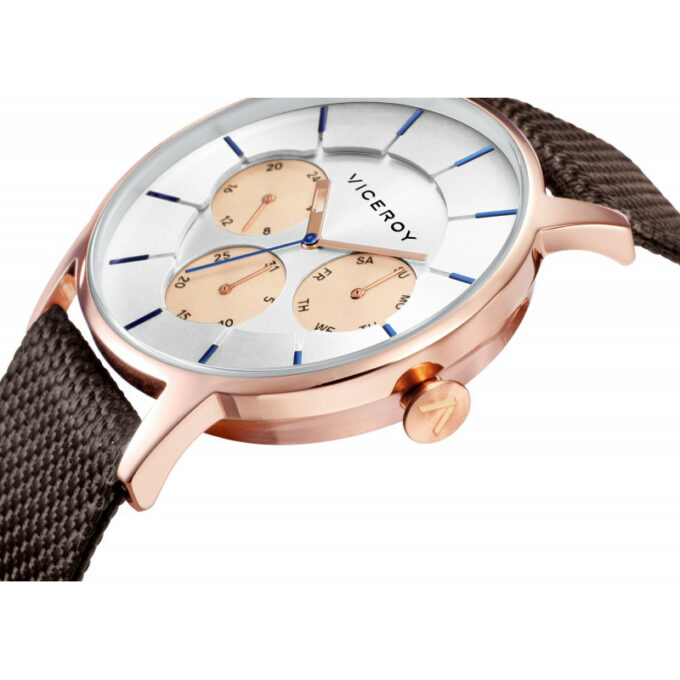 Reloj Viceroy 471143-07 de hombre multifunción en acero, correa marrón y esfera blanca