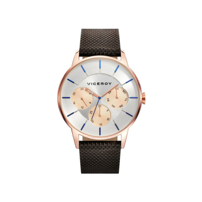 Reloj Viceroy 471143-07 de hombre multifunción en acero, correa marrón y esfera blanca