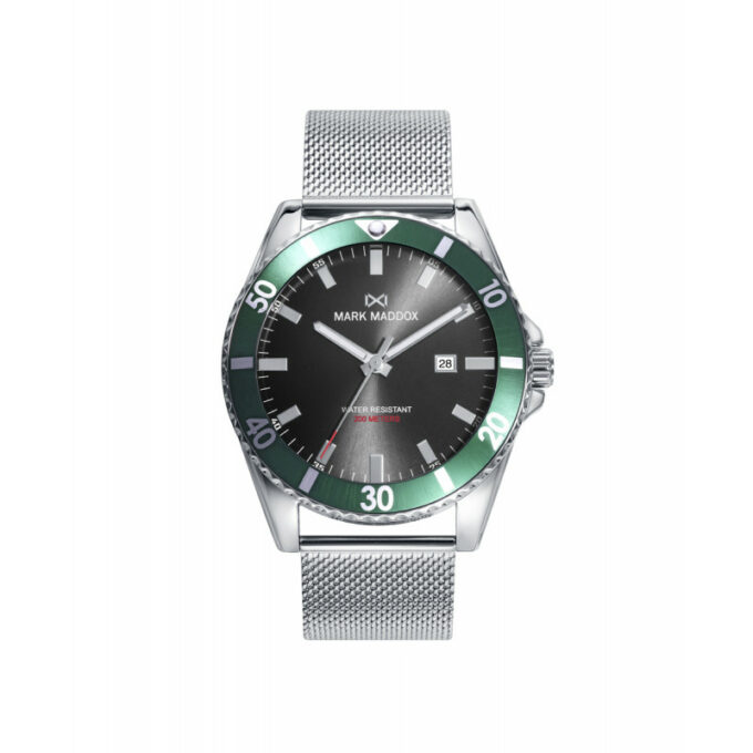 Reloj Mark Maddox HM0139-57de hombre en acero con bisel verde y esfera gris