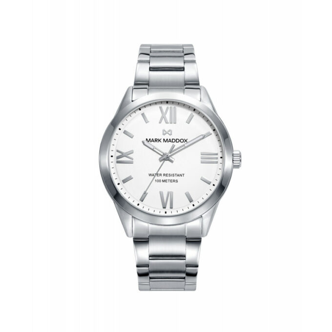 Reloj Mark Maddox HM1007-03 de hombre caja y brazalete de acero y esfera blanca