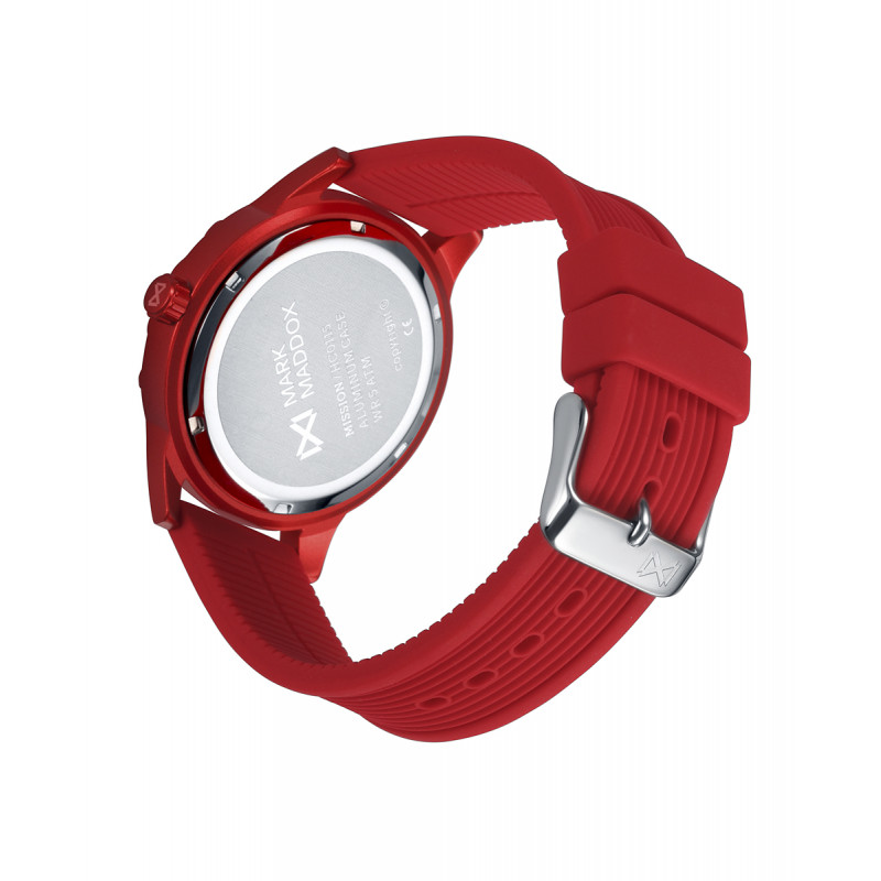 Reloj Mark Maddox HC0115-56 de hombre con caja de aluminio y correa de silicona roja