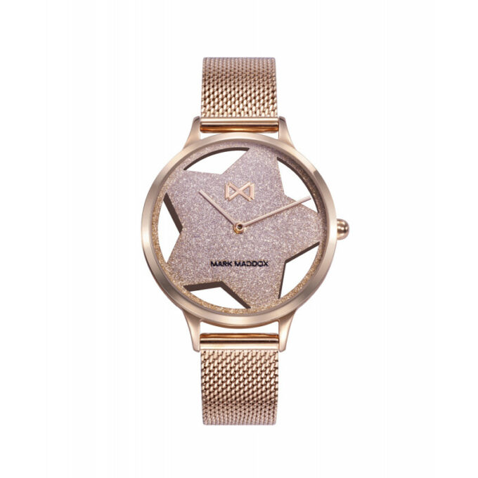 Reloj Mark Maddox MM7150-90 de mujer en acero con malla milanesa IP rosa y esfera forma estrella rosa