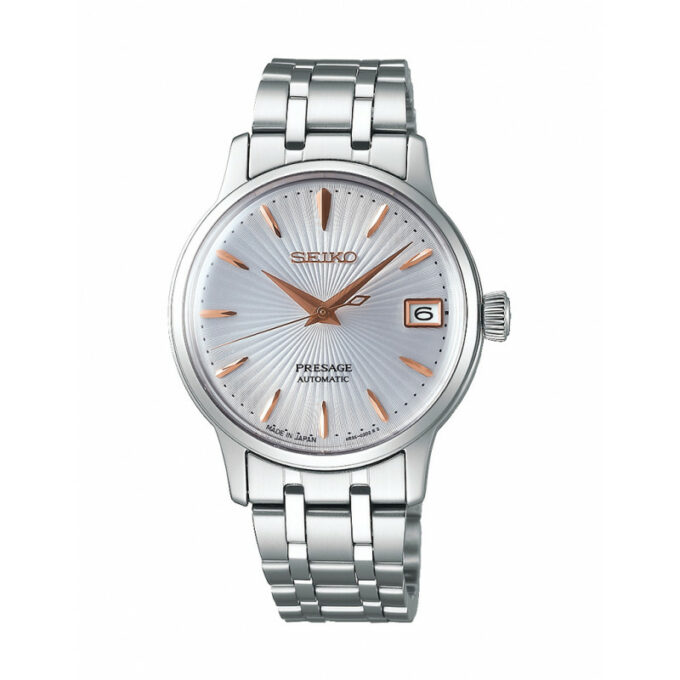 Reloj Seiko SRP855J1EST de mujer automático con caja y brazalete de acero y esfera blanca