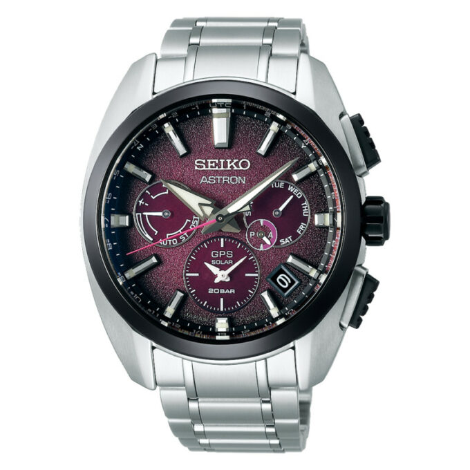 Reloj Seiko SSH101J1 de hombre GPS solar con caja y brazalete de titanio y esfera morada