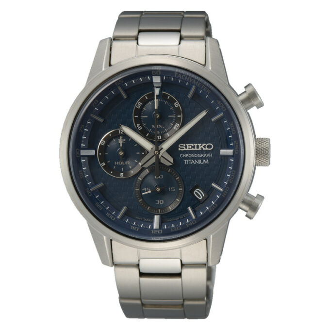 Reloj Seiko SSB387P1de hombre cronógrafo con caja y brazalete de titanio y esfera azul