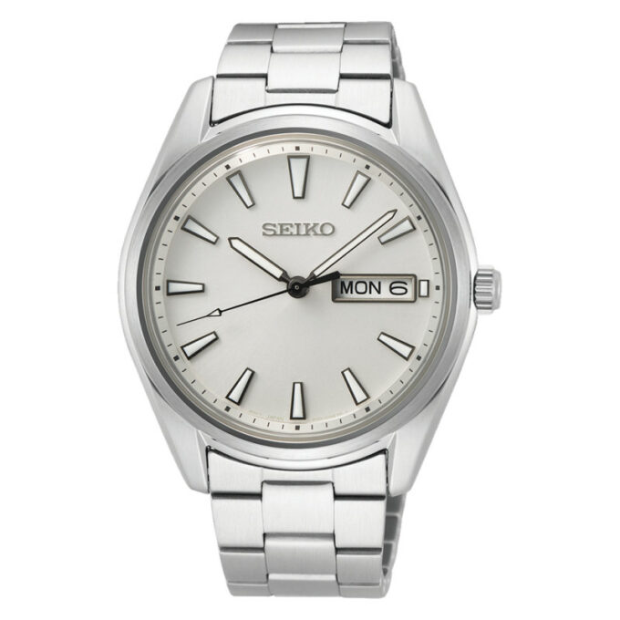 Reloj Seiko SUR339P1 de hombre con caja y brazalete de acero con esfera blanca