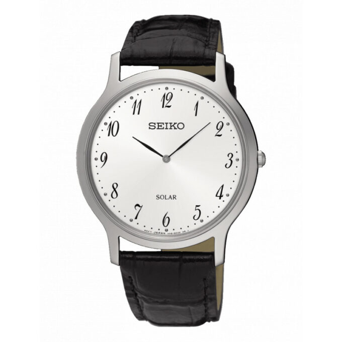 Reloj Seiko SUP863P1 de hombre solar con caja acero, correa de piel negra y esfera blanca