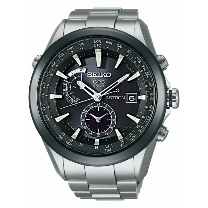 Reloj Seiko SAST003G de hombre GPS solar con caja y brazalete de titanio y esfera negra