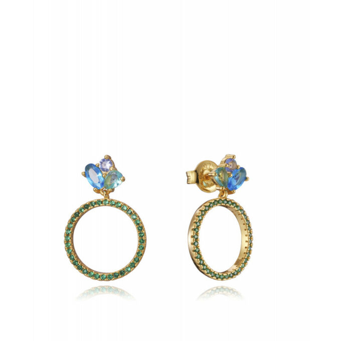 Pendientes Viceroy 13143E000-33 de mujer en plata bañada en oro con aro con circonitas verdes